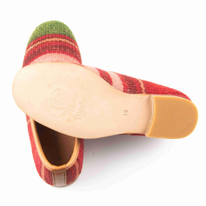 Ethnic Man's Loafers Shoes Crafted From Handmade Kilim and Real Leather Size 6.5 Base Width: 9 cm - Base Length: 26,5 cm