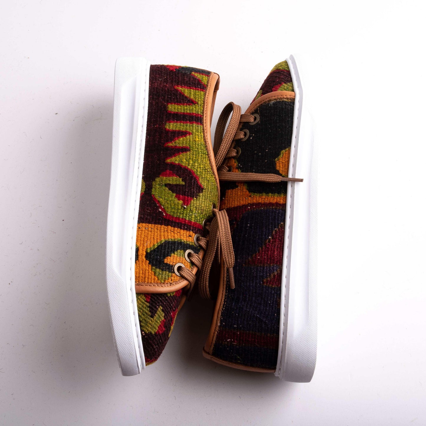 Ethnic Man Slip-On Shoes Crafted From Handmade Kilim and Real Leather Size 10.5 - Base Width: 9.5 cm - Base Length: 29.5 cm