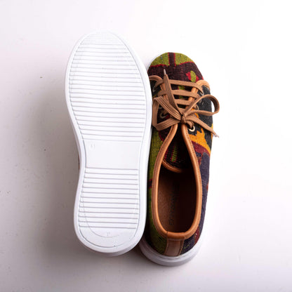 Ethnic Man Slip-On Shoes Crafted From Handmade Kilim and Real Leather Size 10.5 - Base Width: 9.5 cm - Base Length: 29.5 cm