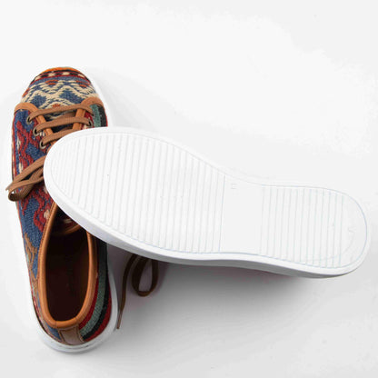 Ethnic Man Slip-On Shoes Crafted From Handmade Kilim and Real Leather Size 10 - Base Width: 10 cm - Base Length: 30.5 cm