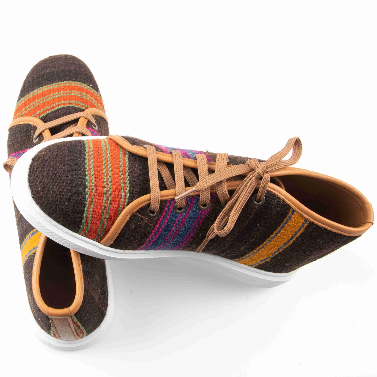 Ethnic Man Slip-On Shoes Crafted From Handmade Kilim and Real Leather Size 11 Base Width: 10 cm - Base Length: 30,5 cm
