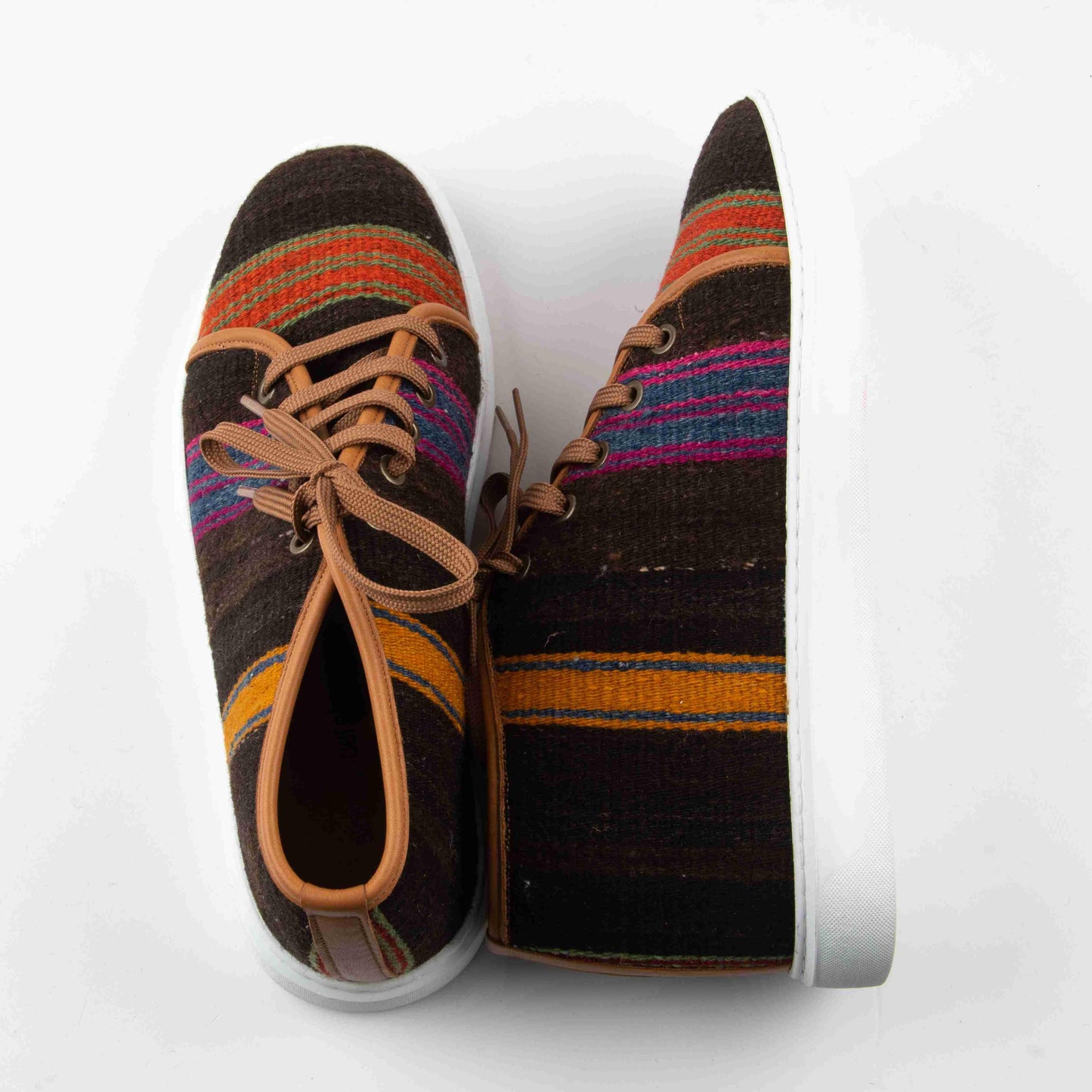 Ethnic Man Slip-On Shoes Crafted From Handmade Kilim and Real Leather Size 11 Base Width: 10 cm - Base Length: 30,5 cm