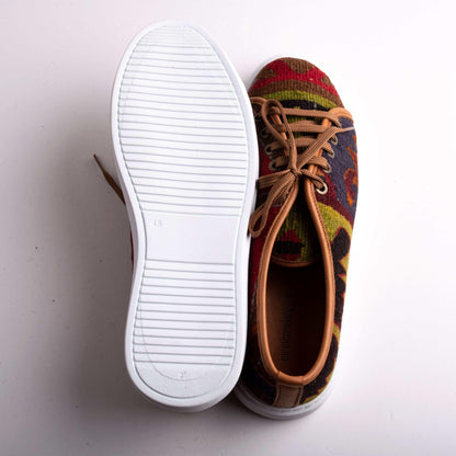 Ethnic Man Slip-On Shoes Crafted From Handmade Kilim and Real Leather Size 12 Base Width: 10,5 cm - Base Length: 32 cm