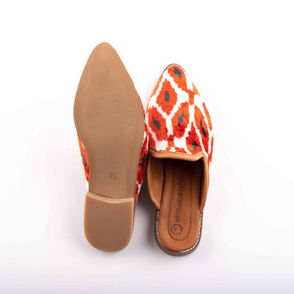 Ethnic Woman Pointed Toe Slipper Crafted From Handmade Velvet and Real Leather Size 4  Base Width: 7cm - Base Length: 24.5 cm - Heel:1.5 cm