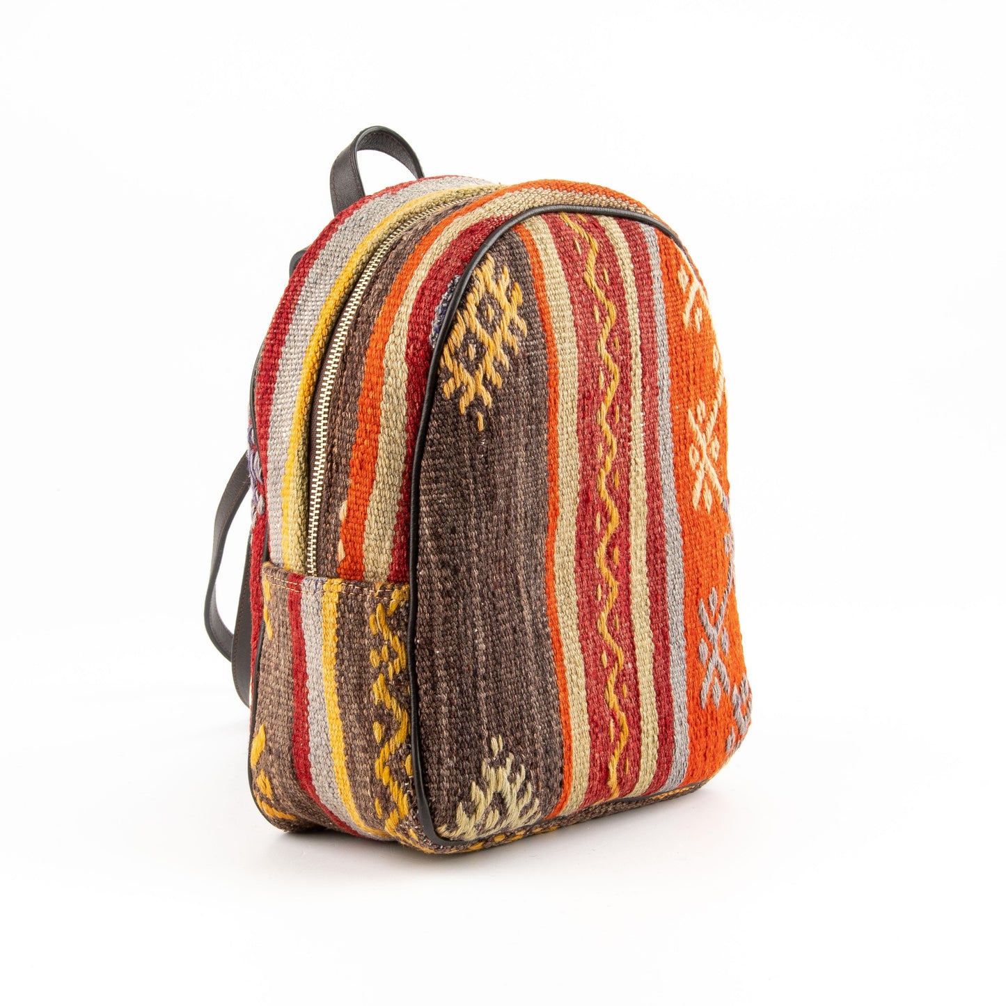 Handmade Kilim Real Leather Unique Backpack Bag Leather Strap Zipper Closure Lined
