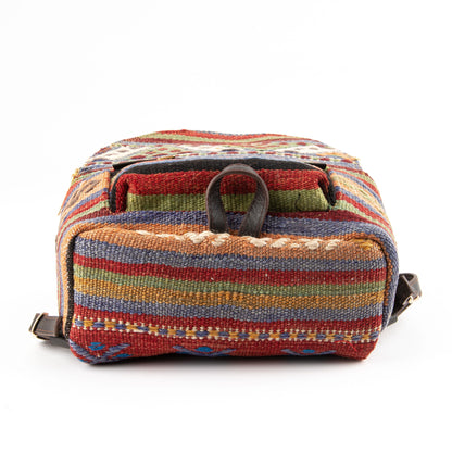 Handmade Kilim Real Leather Unique Backpack Bag Leather Strap Zipper Closure Lined