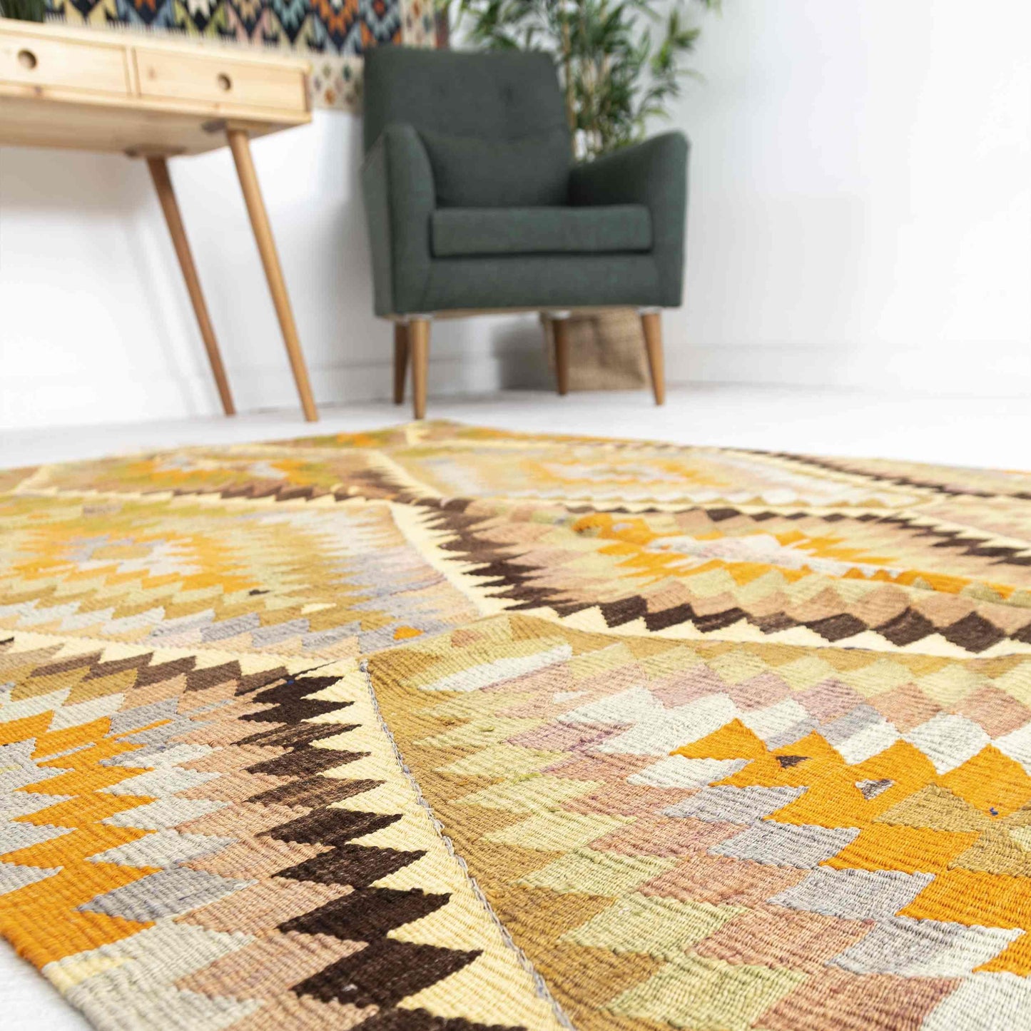 Oriental Kilim Anatolian Handmade Wool On Wool 142 X 255 Cm - 4' 8'' X 8' 5'' Yellow C006 ER12