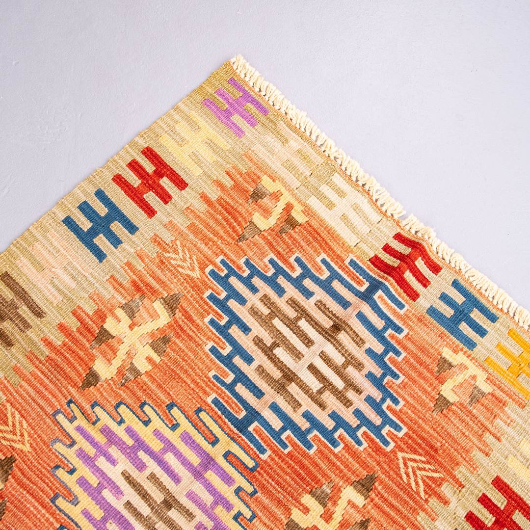 Oriental Kilim Anatolian Handmade Wool On Wool 97 X 126 Cm - 3' 3'' X 4' 2'' Orange C011 ER01