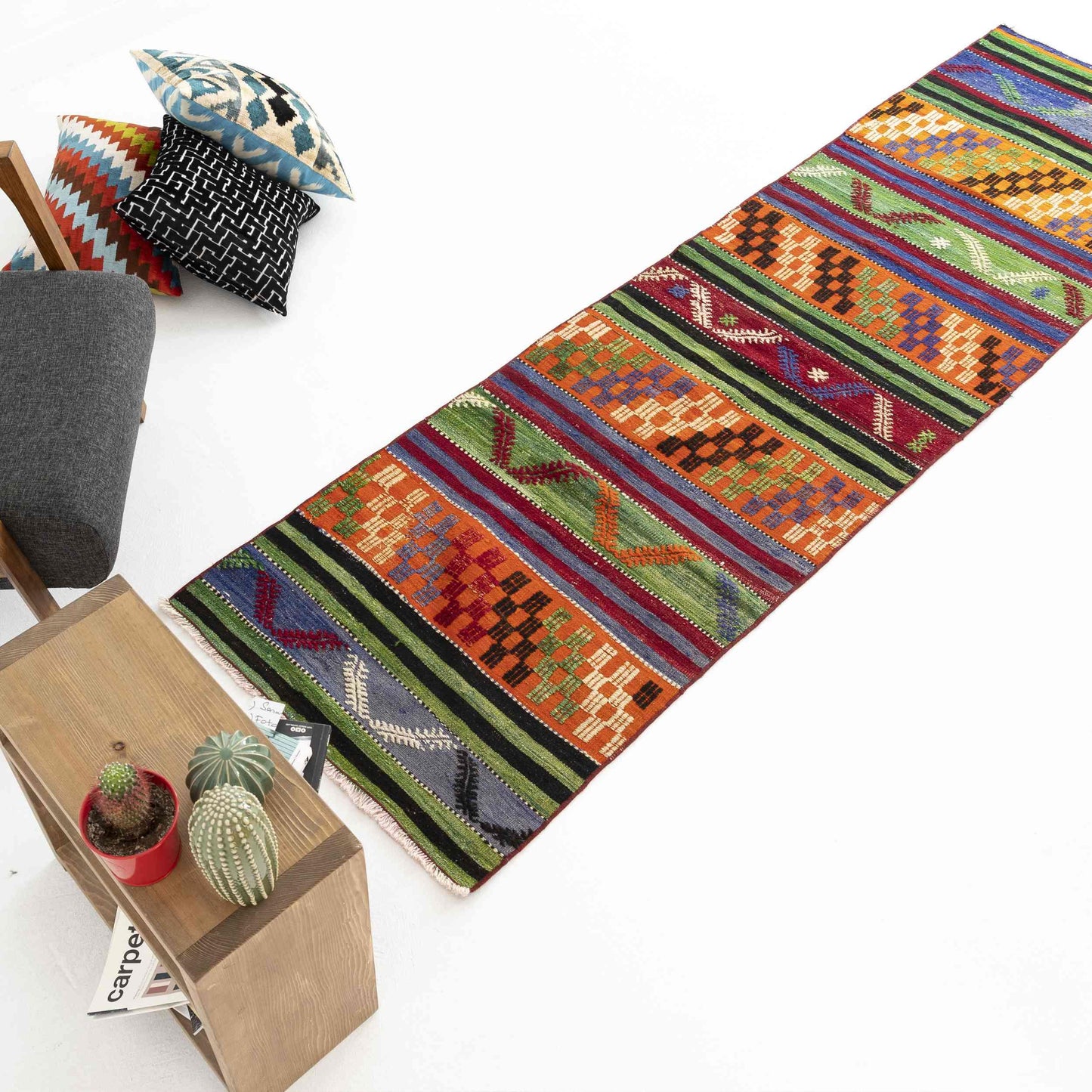 Oriental Kilim Anatolian Handmade Wool On Wool 77 x 281 Cm - 2' 7'' x 9' 3'' Green C001 ER01