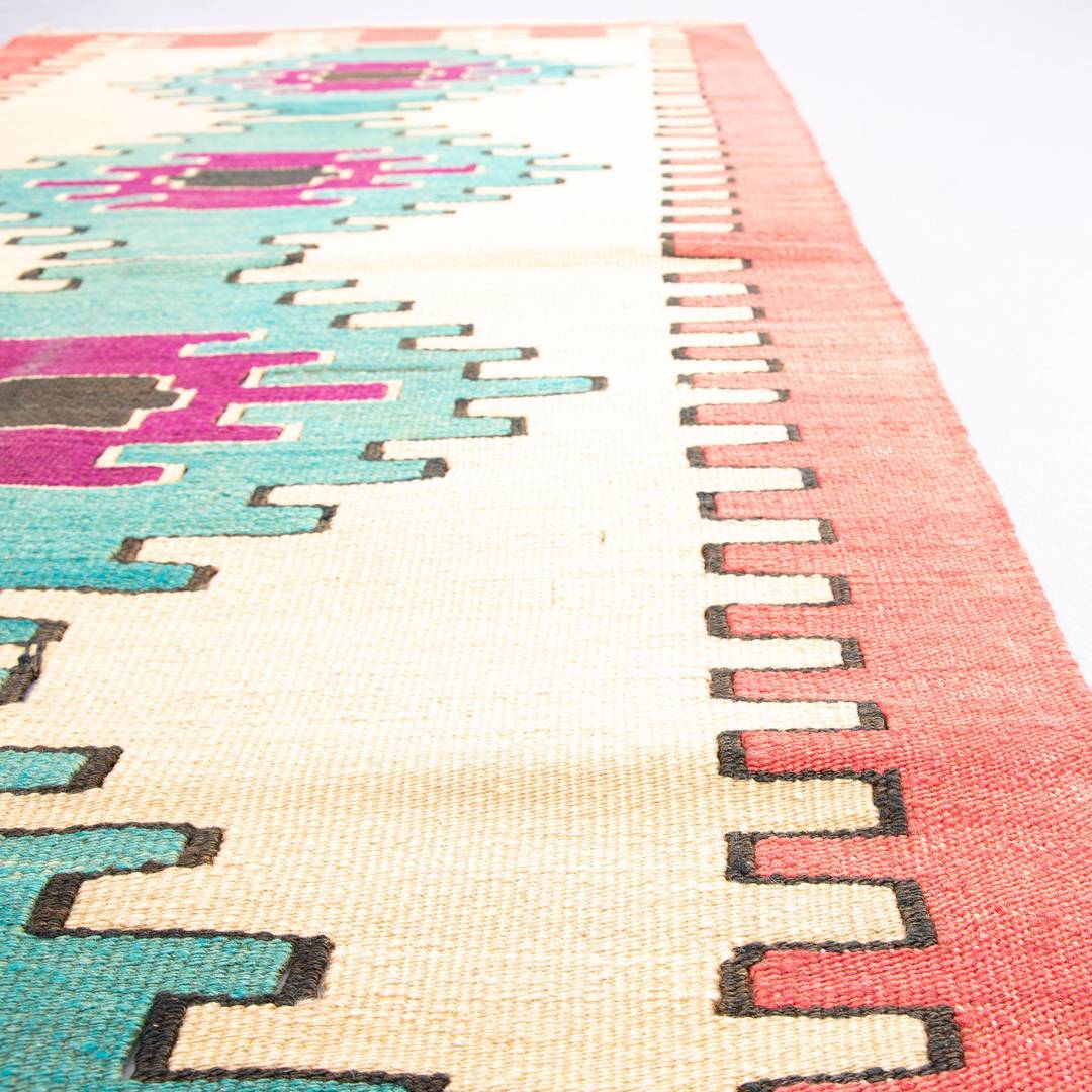 Kilim oriental de Anatolia, hecho a mano, de lana sobre lana, 84 x 161 cm, turquesa C019 ER01