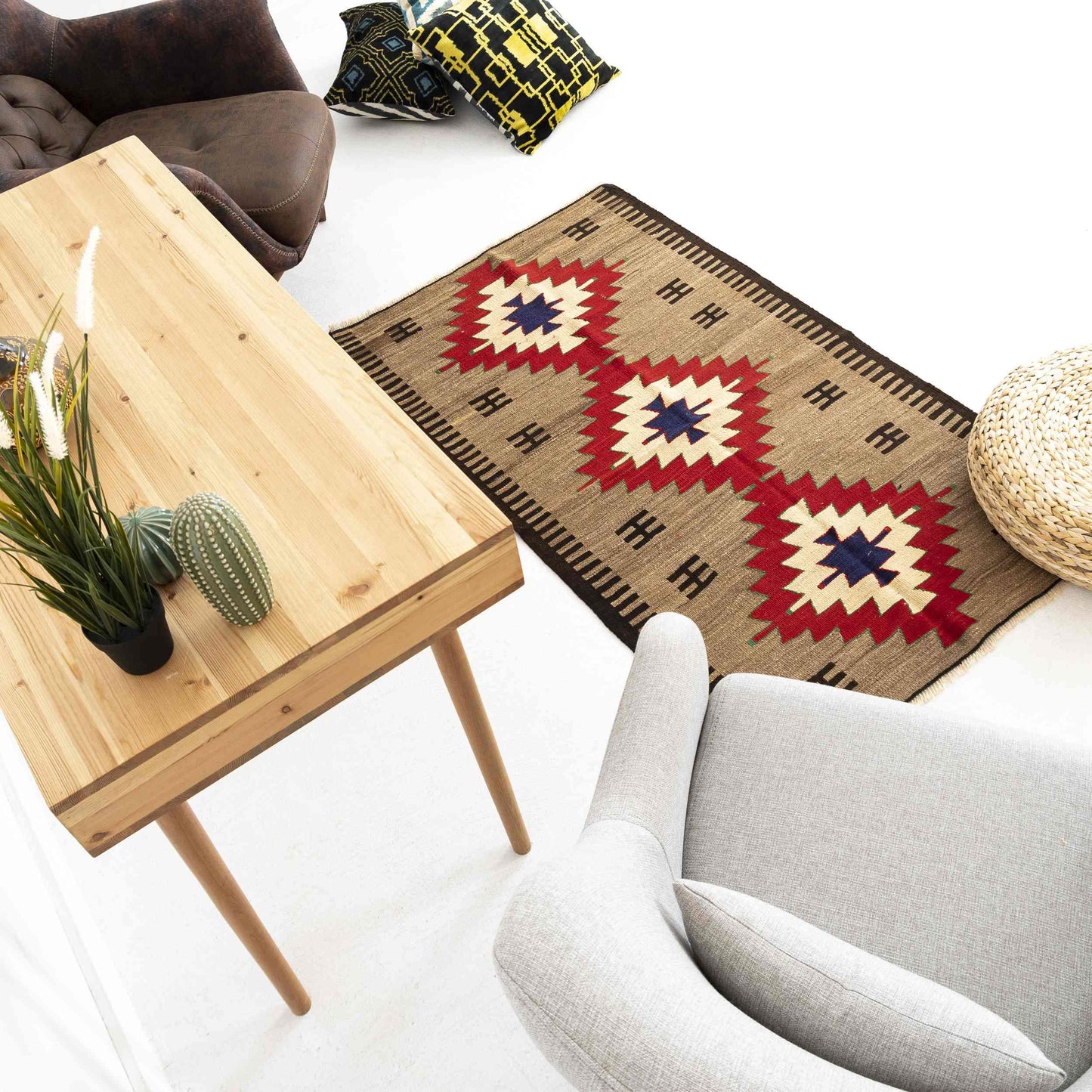 Oriental Kilim Anatolian Handmade Wool On Wool 90 x 160 Cm - 3' x 5' 3'' Brown C005 ER01