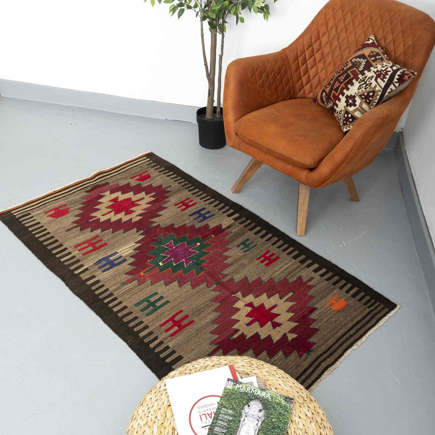 Oriental Kilim Anatolian Handmade Wool On Wool 93 X 158 Cm - 3' 1'' X 5' 3'' Brown C005 ER01