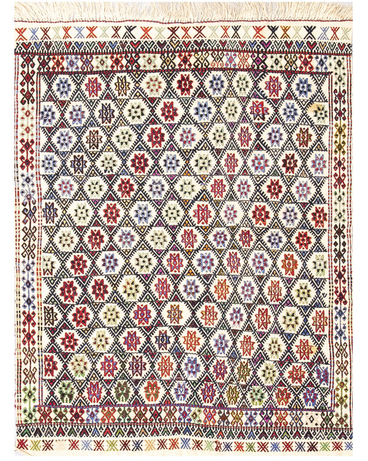 Oriental Kilim Cicim Handmade Wool On Wool 106 X 140 Cm - 3' 6'' X 4' 8'' Multicolor C016 ER01