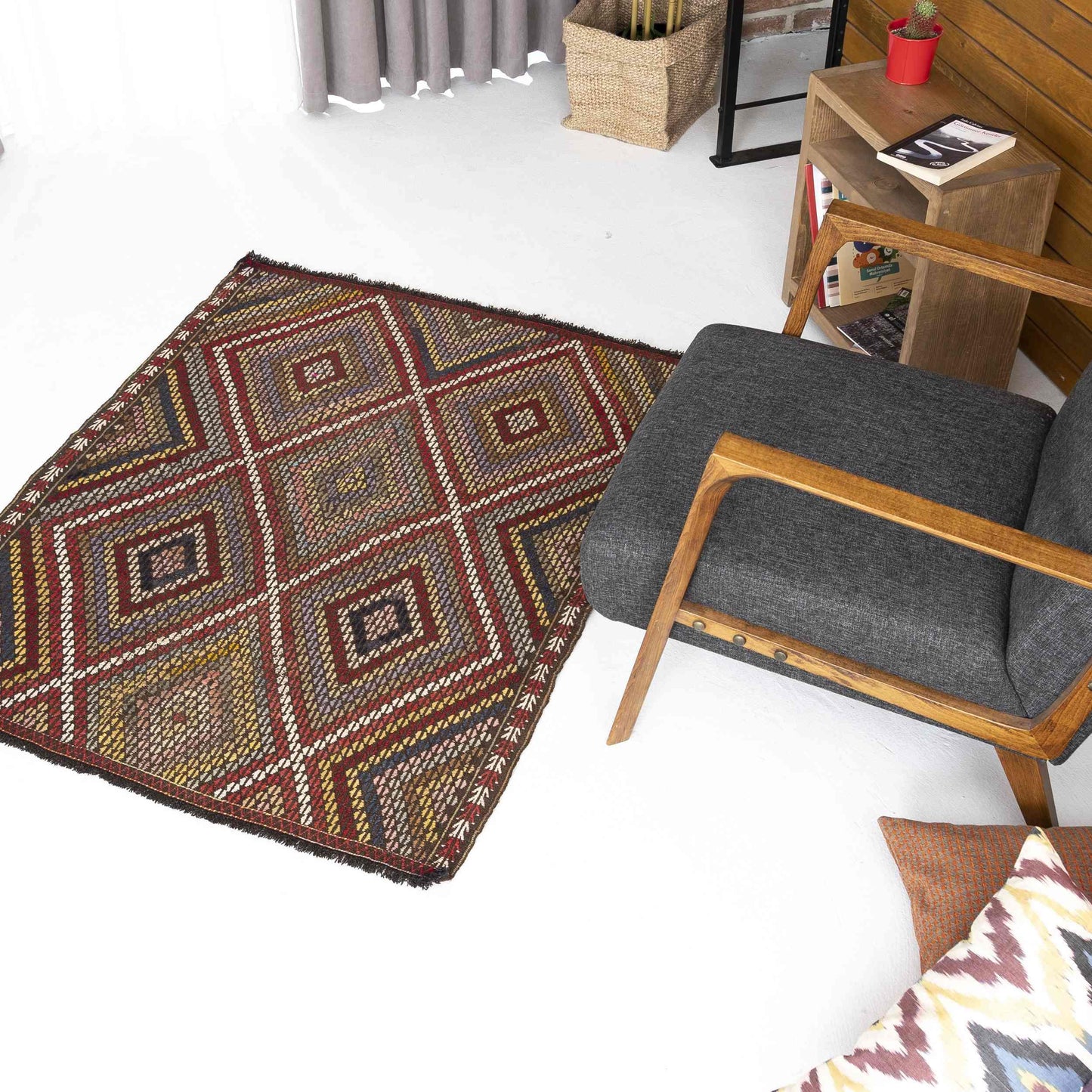 Oriental Kilim Cicim Handmade Wool On Wool 118 X 140 Cm - 3' 11'' X 4' 8'' Red C014 ER01