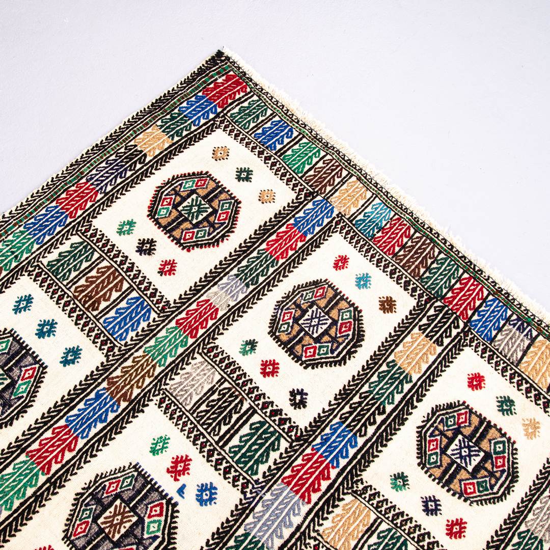 Kilim oriental cicim hecho a mano de lana sobre lana 120 x 174 cm - 4' X 5' 9'' blanco C022 ER01