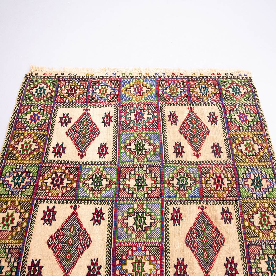 Oriental Kilim Cicim Handmade Wool On Wool 130 X 140 Cm - 4' 4'' X 4' 8'' Multicolor C016 ER01