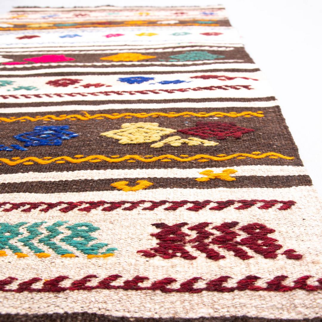 Oriental Kilim Cicim Handmade Wool On Wool 65 X 120 Cm - 2' 2'' X 4' White C022 ER01