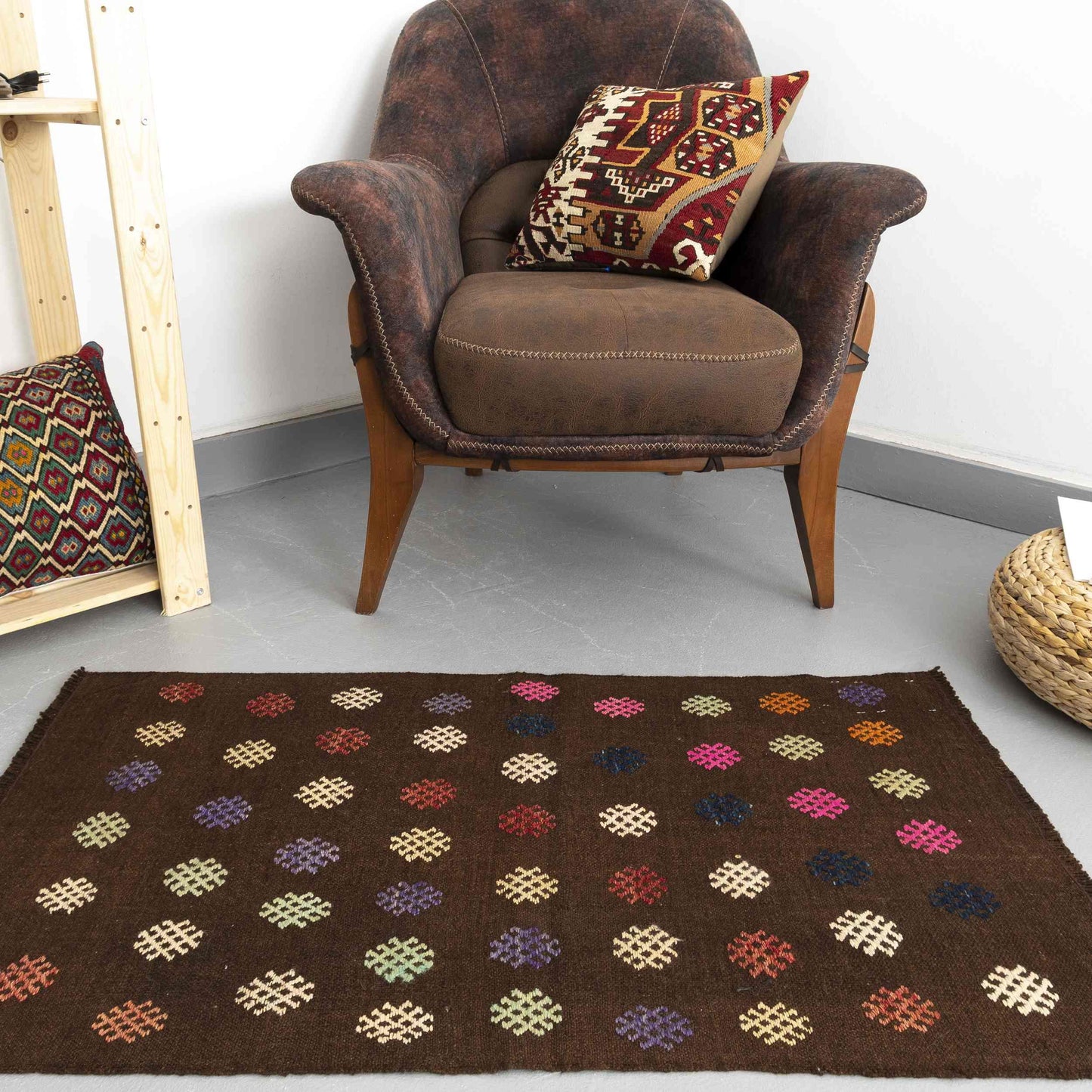 Oriental Kilim Cicim Handmade Wool On Wool 69 X 110 Cm - 2' 4'' X 3' 8'' Brown C005 ER01