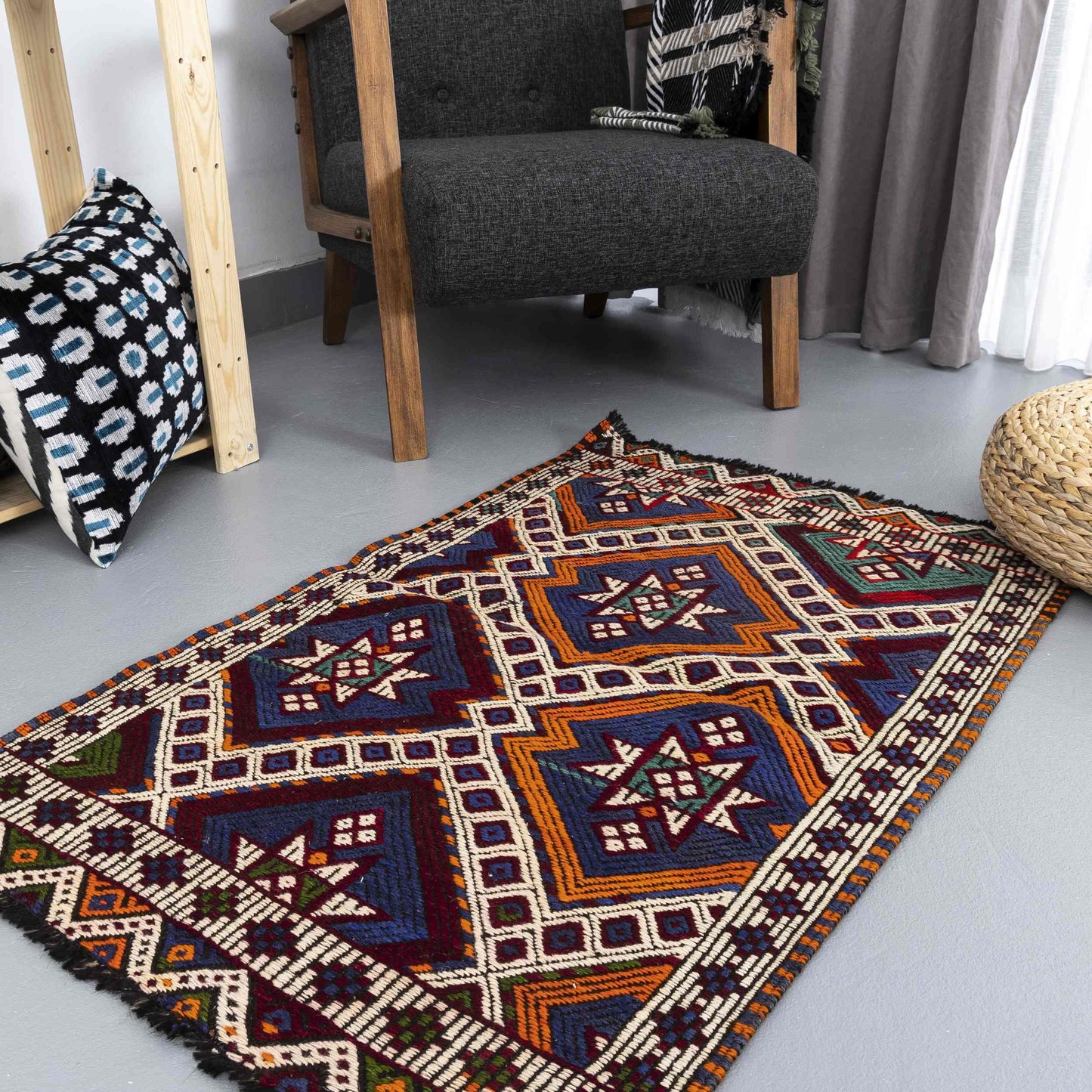 Oriental Kilim Cicim Handmade Wool On Wool 72 X 114 Cm - 2' 5'' X 3' 9'' Multicolor C016 ER01