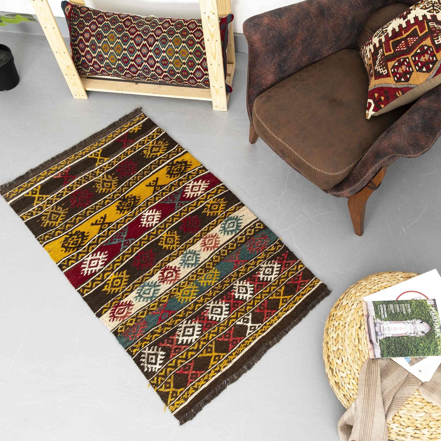 Oriental Kilim Cicim Handmade Wool On Wool 75 X 126 Cm - 2' 6'' X 4' 2'' Multicolor C016 ER01