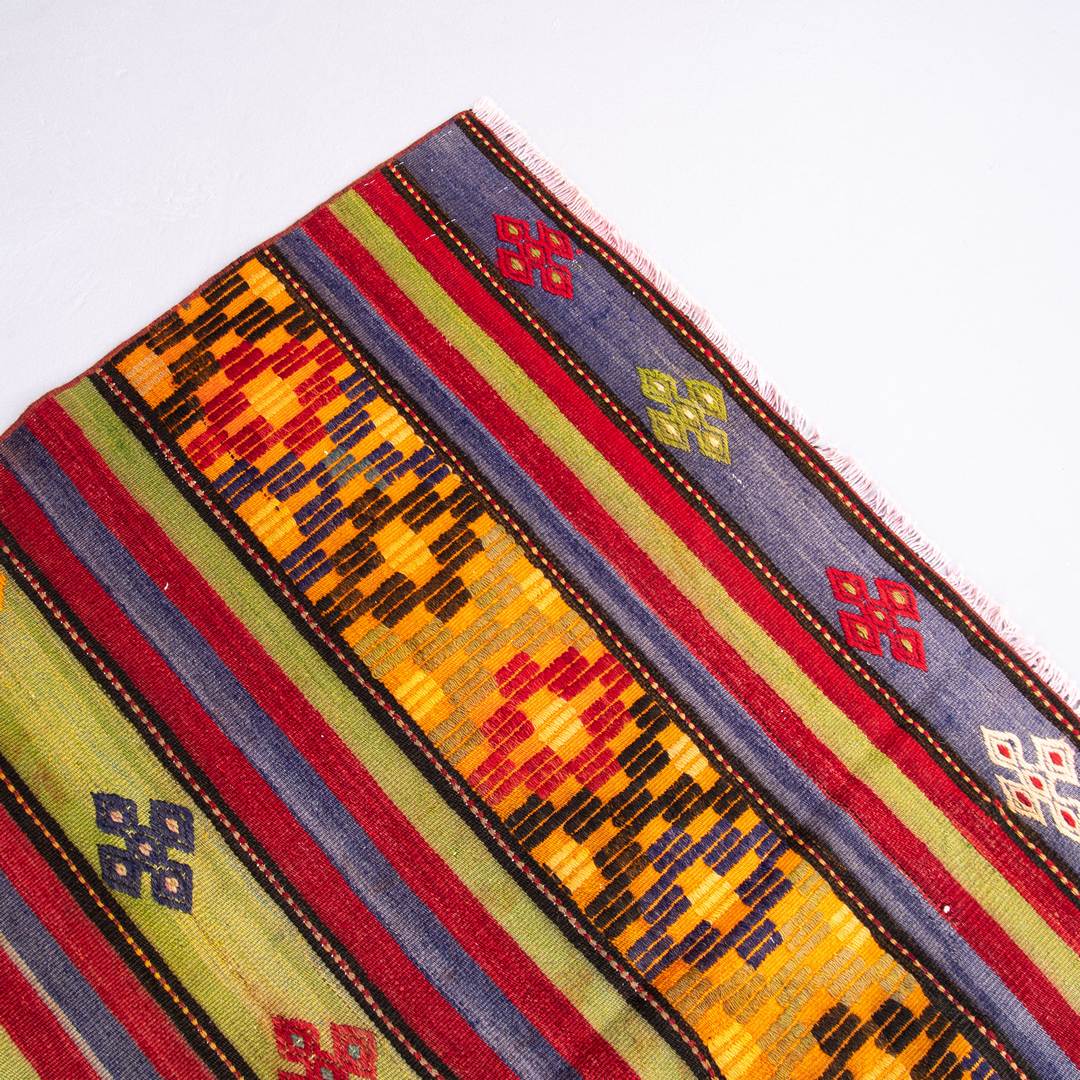 Oriental Kilim Cicim Handmade Wool On Wool 132 X 158 Cm - 4' 4'' X 5' 3'' Orange C011 ER01