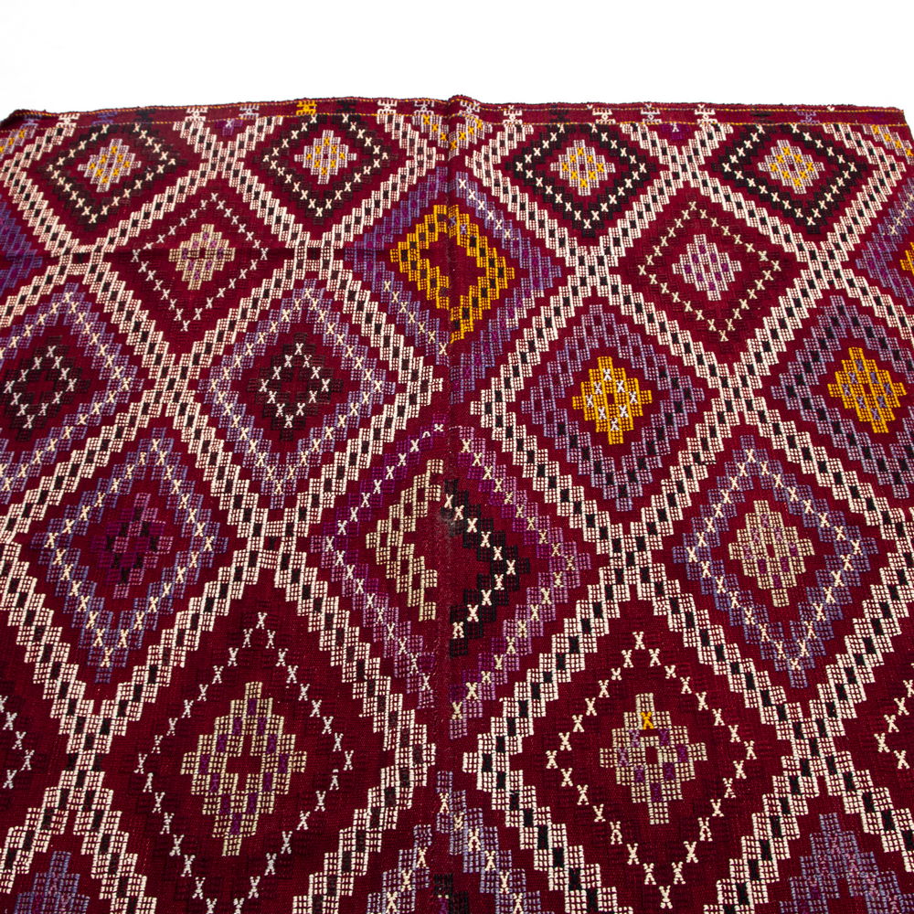Kilim oriental cicim hecho a mano de lana sobre lana 166 x 313 cm - 5' 6'' X 10' 4'' Borgoña C021 ER12
