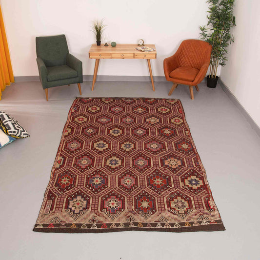 Oriental Kilim Cicim Handmade Wool On Wool 186 x 315 Cm - 6' 2'' x 10' 5'' Red C014 ER23