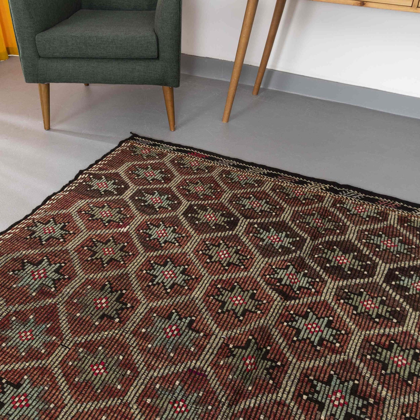 Oriental Kilim Cicim Handmade Wool On Wool 200 x 293 Cm - 6' 7'' x 9' 8'' Brown C005 ER23