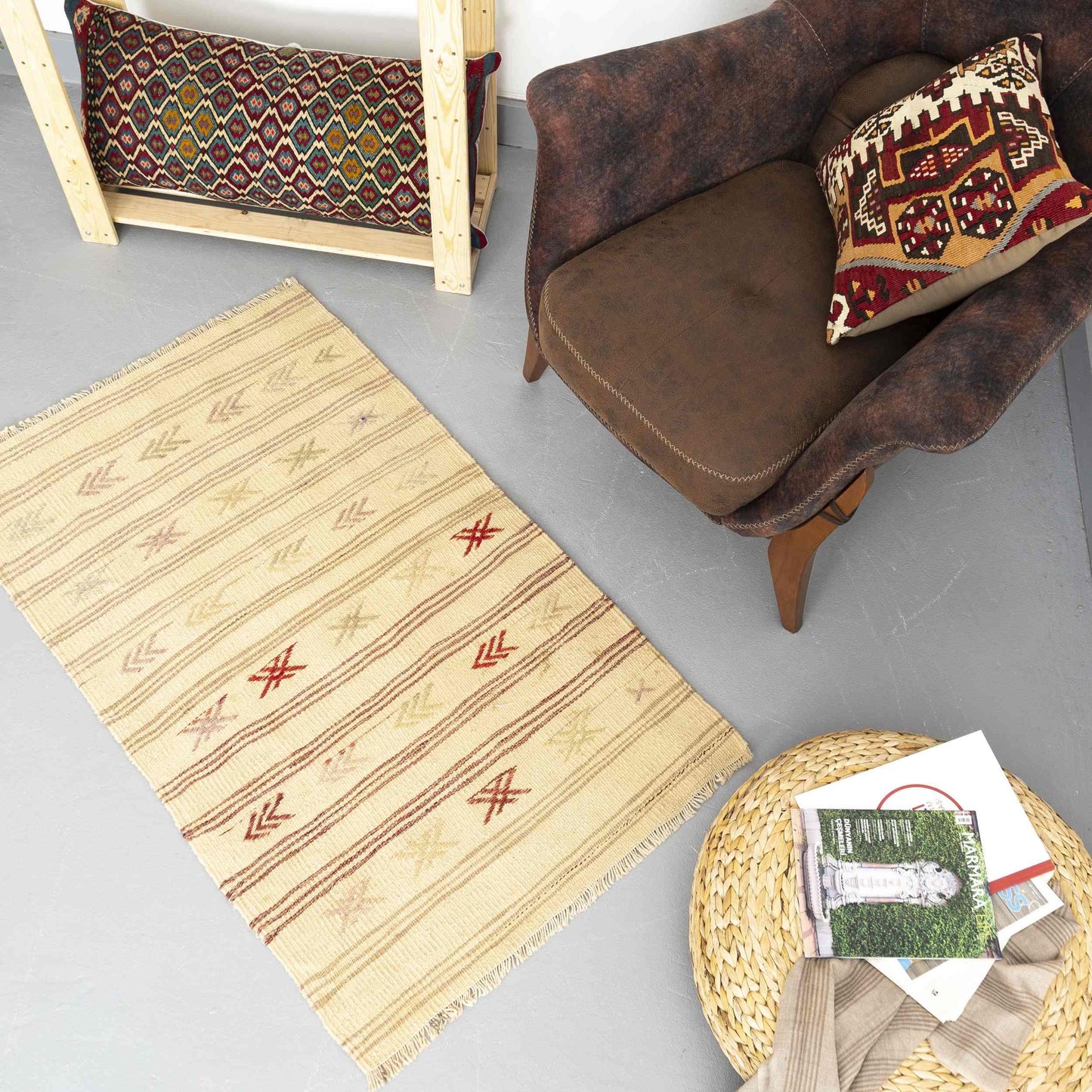 Oriental Kilim Cicim Handmade Wool On Wool 76 x 123 Cm - 2' 6'' x 4' 1'' Sand C007 ER01