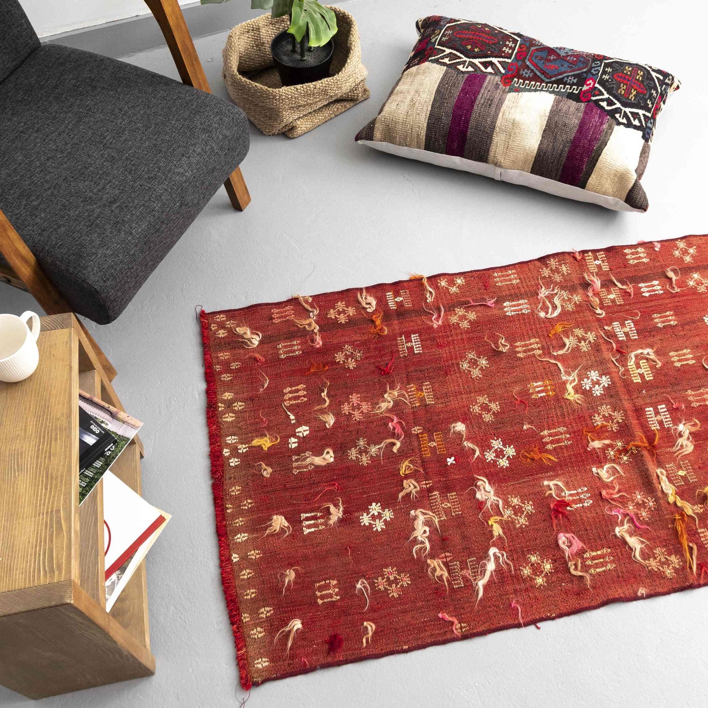 Oriental Kilim Cicim Handmade Wool On Wool 88 x 194 Cm - 2' 11'' x 6' 5'' Red C014 ER01