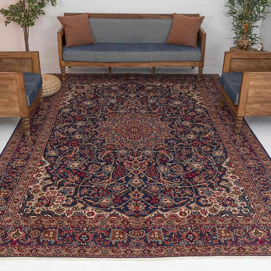 Oriental Rug Anatolian Hand Knotted Wool On Cotton 255 X 370 Cm - 8' 5'' X 12' 2'' Navy Blue C012 ER34