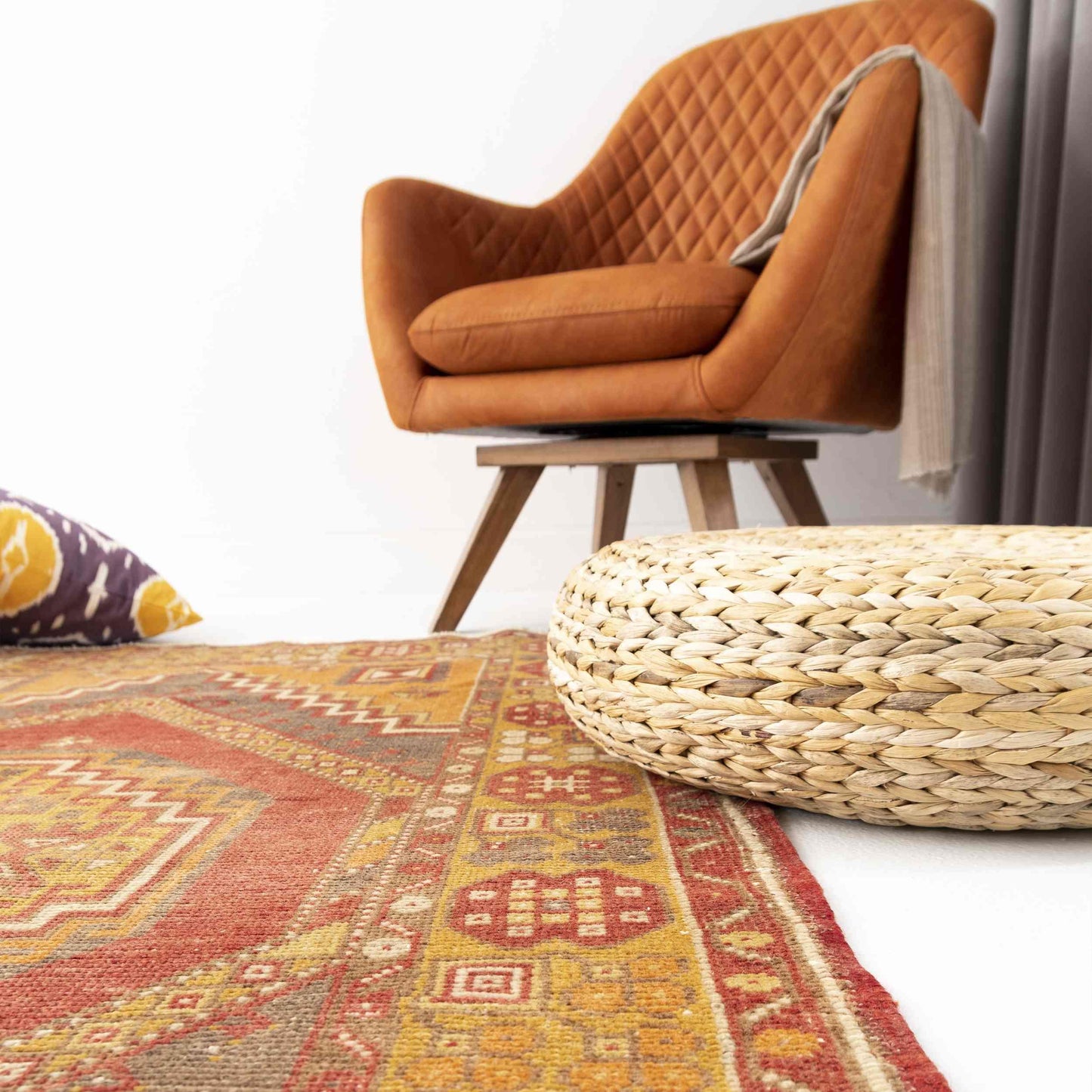 Alfombra oriental de Anatolia anudada a mano de lana sobre lana 108 X 182 cm - 3' 7'' X 6' Naranja C011 ER01