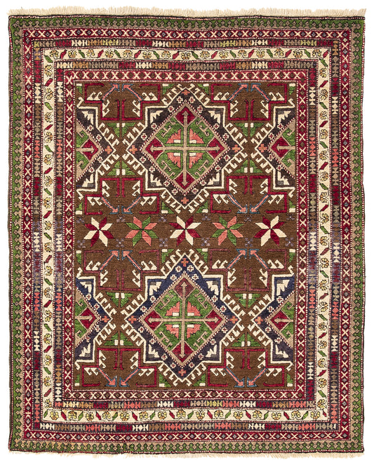 Oriental Rug Anatolian Hand Knotted Wool On Wool 140 X 170 Cm - 4' 8'' X 5' 7'' Brown C005 ER01