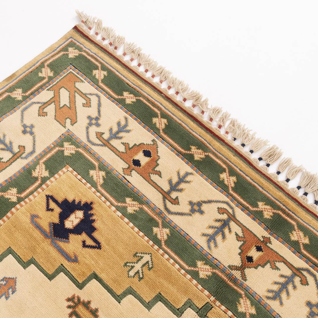 Oriental Rug Anatolian Hand Knotted Wool On Wool 200 X 224 Cm - 6' 7'' X 7' 5'' Green C015 ER12