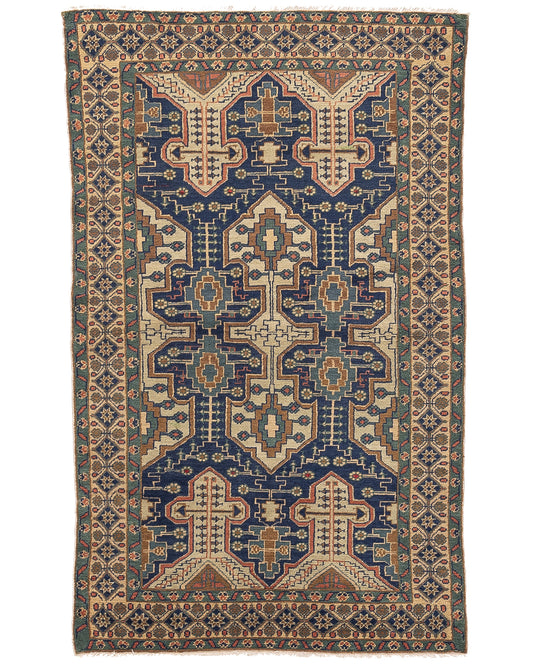 Oriental Rug Anatolian Handmade Wool On Cotton 112 X 180 Cm - 3' 9'' X 5' 11'' Navy Blue C012 ER01