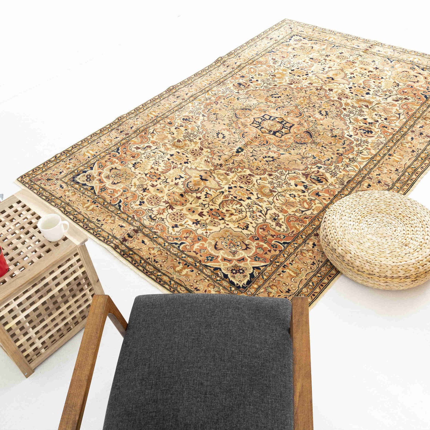 Oriental Rug Anatolian Handmade Wool On Cotton 201 X 296 Cm - 6' 8'' X 9' 9'' Stone C009 ER23