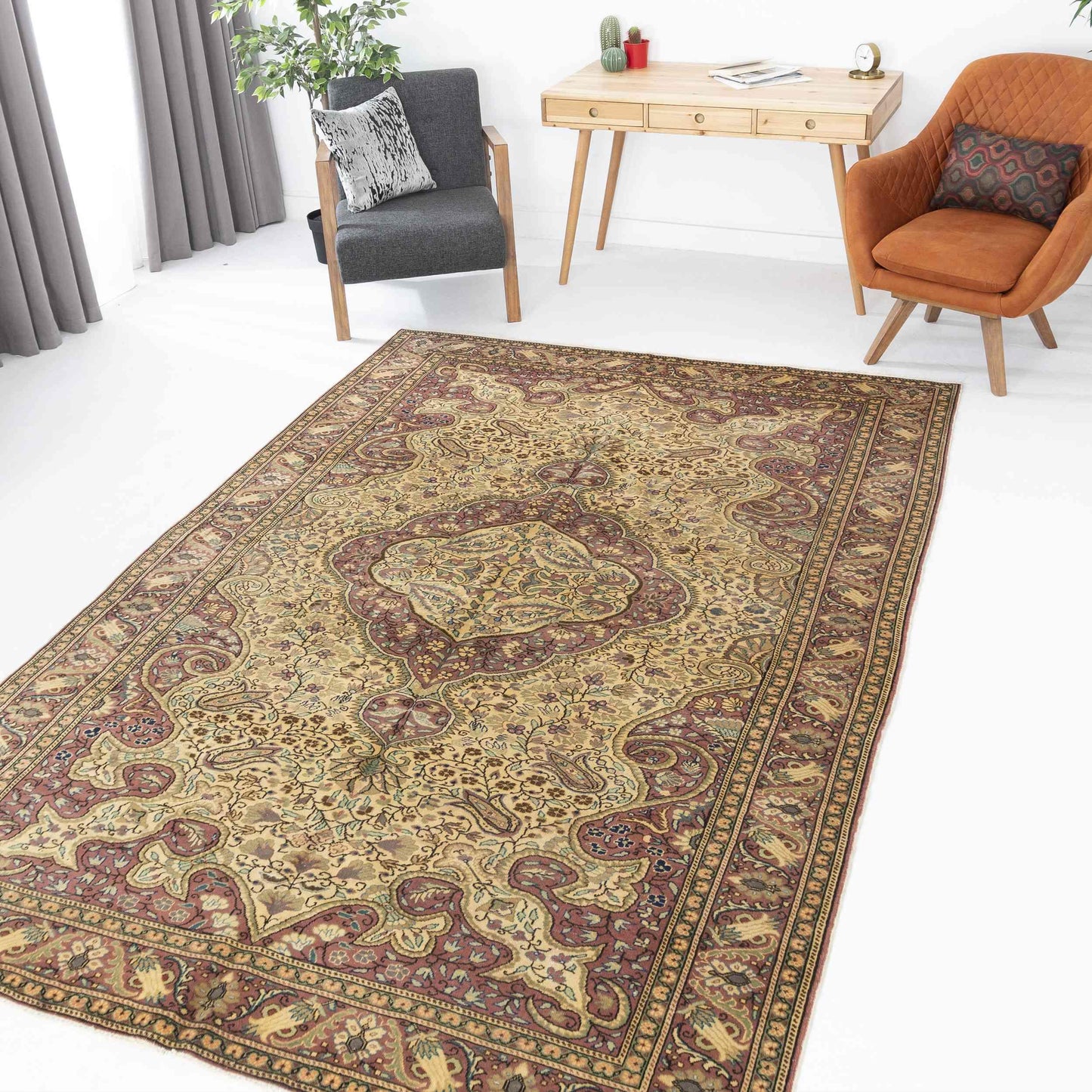 Oriental Rug Anatolian Handmade Wool On Cotton 202 X 296 Cm - 6' 8'' X 9' 9'' Sand C007 ER23