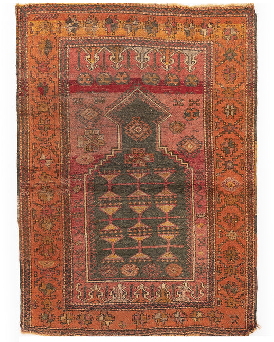 Oriental Rug Anatolian Handmade Wool On Wool 108 X 150 Cm - 3' 7'' X 5' Orange C011 ER01