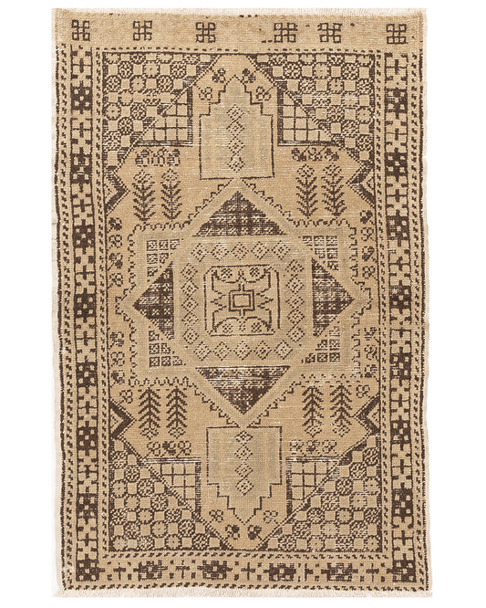 Oriental Rug Anatolian Handmade Wool On Wool 110 X 175 Cm - 3' 8'' X 5' 9'' Sand C007 ER01