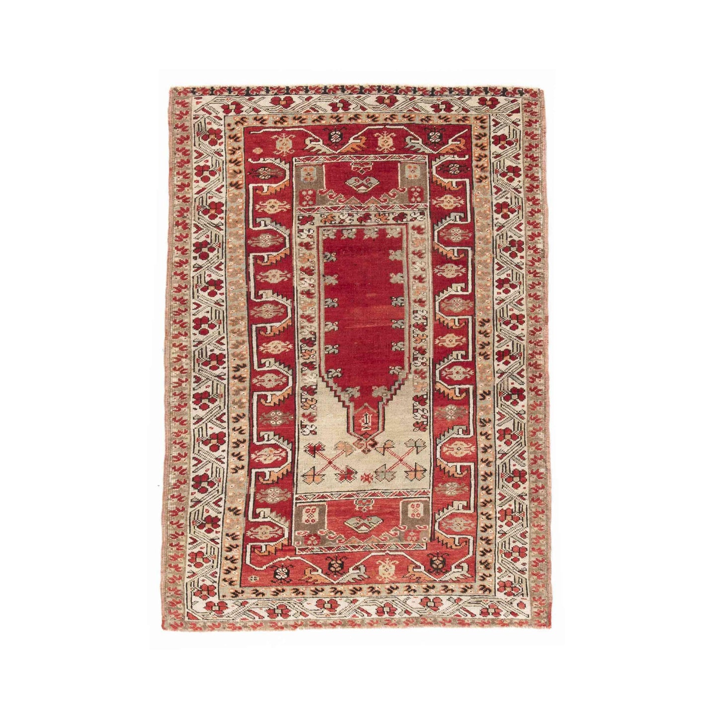 Oriental Rug Anatolian Handwoven Wool On Wool 108 x 165 Cm - 3' 7'' x 5' 5'' Red C014 ER01