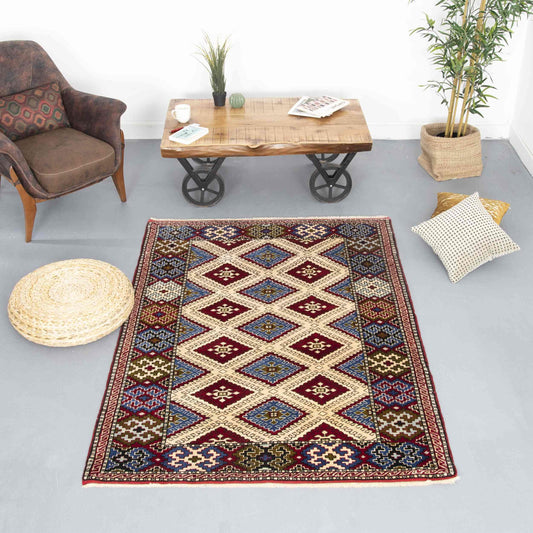 Oriental Rug Anatolian Handwoven Wool On Wool 136 x 194 Cm - 4' 6'' x 6' 5'' Sand C007 ER01