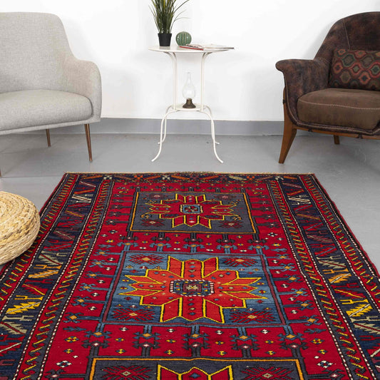 Oriental Rug Anatolian Handwoven Wool On Wool 138 x 230 Cm - 4' 7'' x 7' 7'' Red C014 ER12