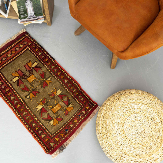 Oriental Rug Anatolian Handwoven Wool On Wool 54 x 96 Cm - 1' 10'' x 3' 2'' Red C014 ER01