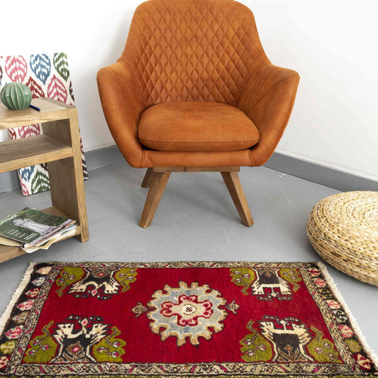 Oriental Rug Anatolian Handwoven Wool On Wool 60 x 90 Cm - 2' x 3' Red C014 ER01