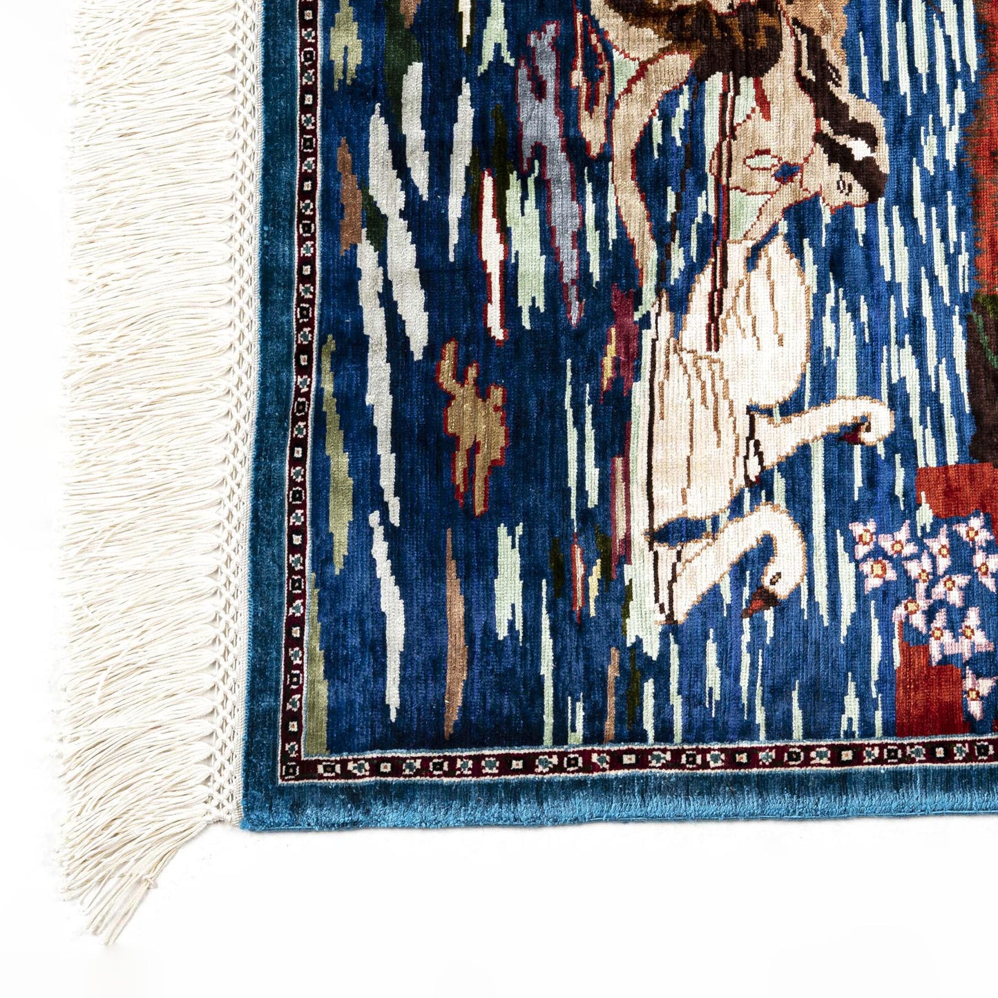 Oriental Rug Hereke Handmade Pure Silk - 50 X 94 Cm - 1' 8'' X 3' 2'' Navy Blue C012 ER01