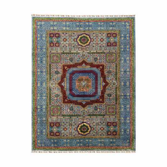 Oriental Rug Mamluk Hand Knotted Wool On Cotton 173 X 220 Cm - 5' 8'' X 7' 3'' Blue C010