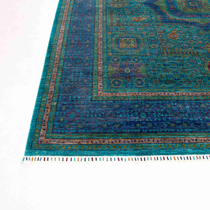 Oriental Rug Mamluk Hand Knotted Wool On Cotton 252 X 301 Cm - 8' 3'' X 9' 11" Green C003