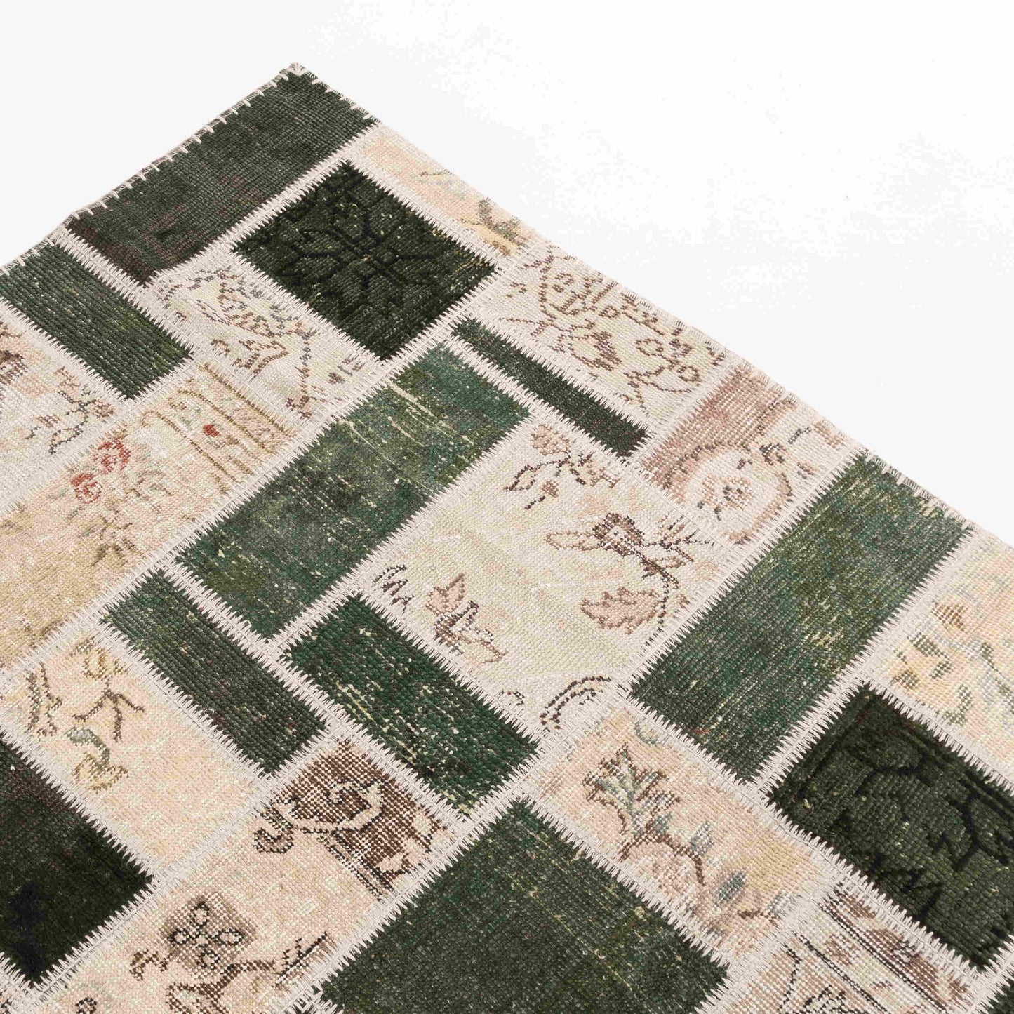 Oriental Rug Patchwork Hand Knotted Wool On Cotton 197 x 298 Cm - 6' 6'' x 9' 10'' Green C001 ER23