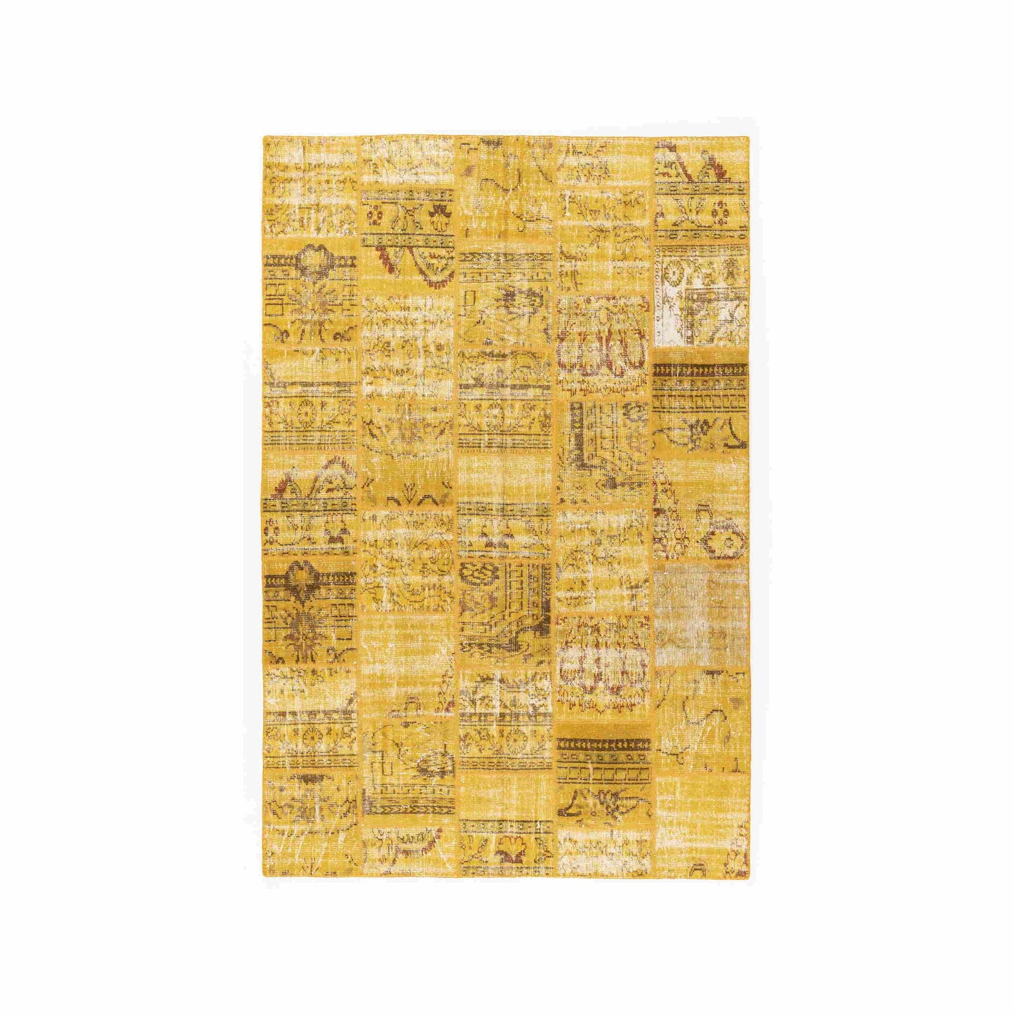 Oriental Rug Patchwork Hand Knotted Wool On Cotton 198 x 300 Cm - 6' 6'' x 9' 11'' Yellow C006 ER23