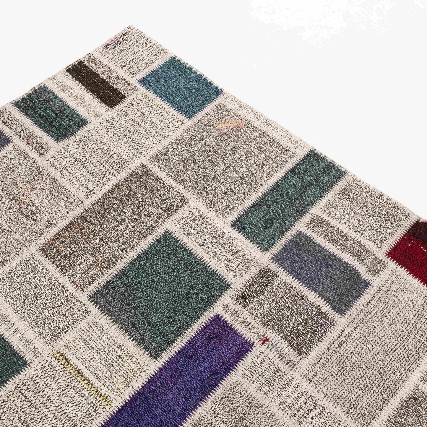 Oriental Rug Patchwork Hand Knotted Wool On Cotton 206 x 295 Cm - 6' 10'' x 9' 9'' Grey C008 ER23